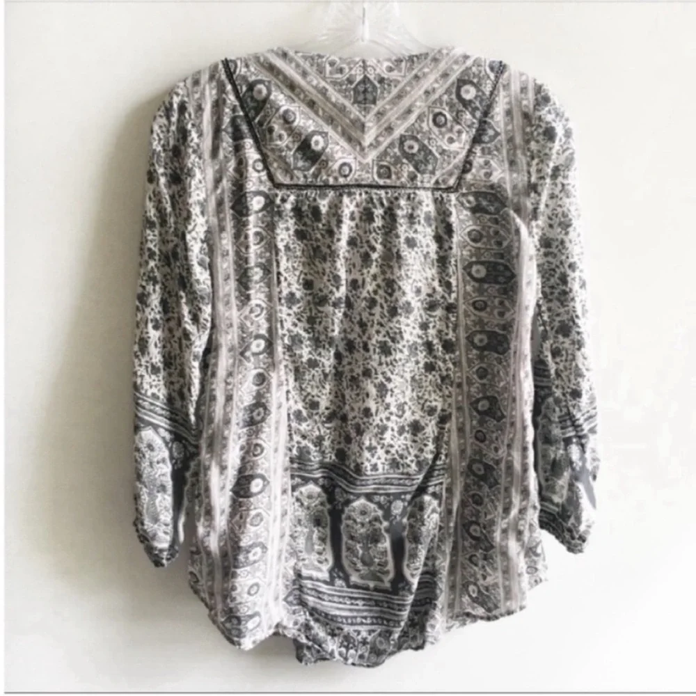 Lucky Brand shirt black white peasant boho tie - Picture 8 of 8